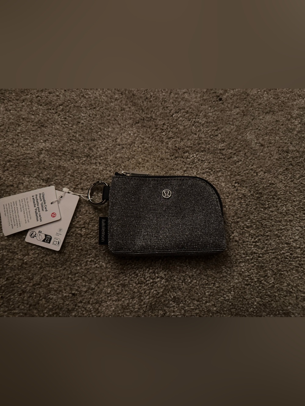 lululemon athletica Glitter Zip Card Holder Keyring - Silver Sparkle